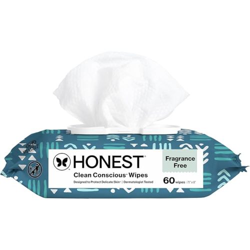 The Honest Company Clean Conscious Unscented Wipes | Over 99% Water, Compostable, Plant-Based, Baby Wipes | Hypoallergenic for Sensitive Skin, EWG Verified | Balance Blues, 60 Count