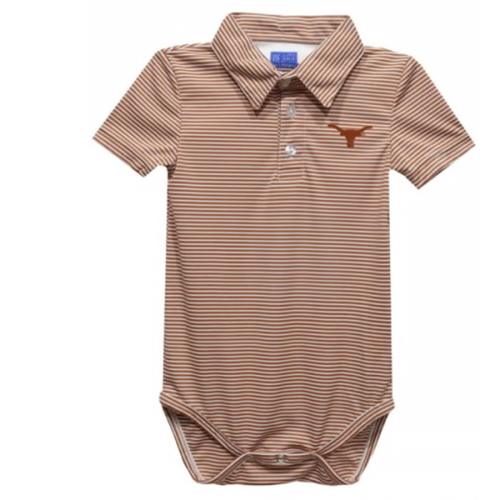 Texas Longhorns Baby BURNTORANGE Pencil Stripe Polo Romper