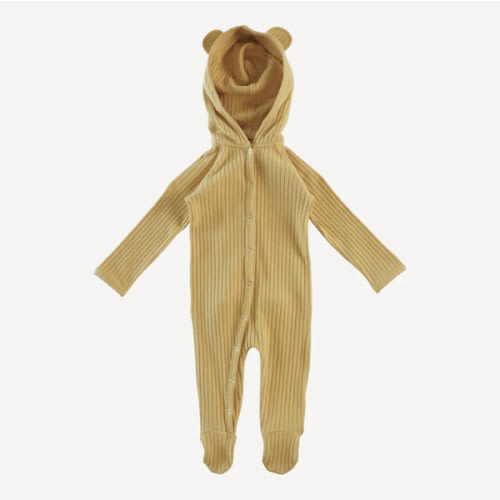 long sleeve bear footie | golden honey | organic cotton wide rib