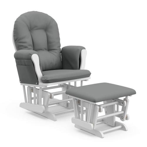 Storkcraft Hoop Custom Glider Chair & Ottoman Set - White Gray