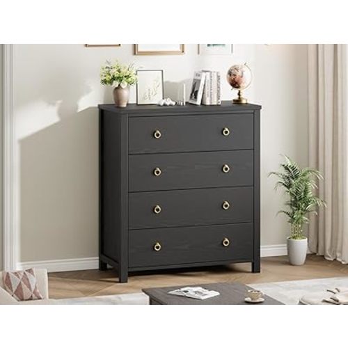 GarveeHome Dresser for Bedroom Chest of Dressers 37 in Tall Dresser for Closet with 4 Drawers Nightstand Large Clothes Storage Cabinet for Bedroom, Nursery, Living Room, Closet, Hallway, Black