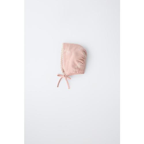 EMBROIDERED FLOWER BONNET - Mid-pink | ZARA United States