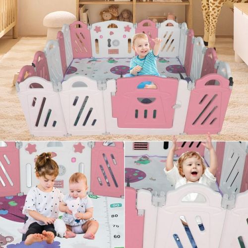 Vynxaria Baby Playpen, Foldable Playard for Baby and Kids, Adjustable Shape Play Fence with Safety Lock Gate