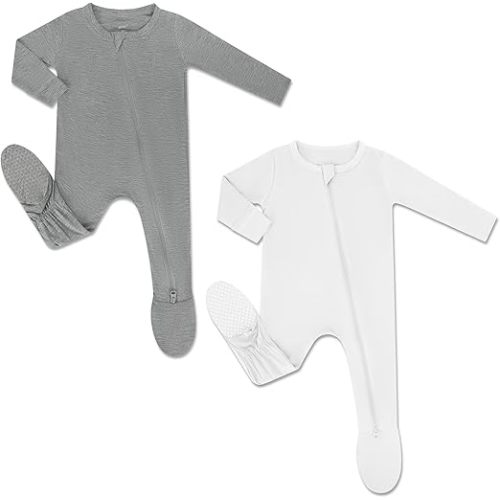 HAPIU Rayon from Bamboo Baby Footed Pajamas, 2 Way Premium Zipper, Footie for Baby Boy Girls, Newborn-24 Months