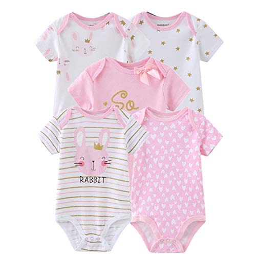 Kiddiezoom Baby Bodysuit Newborn Short Sleeve baby One-Piece Cotton 5-Pack baby clothes
