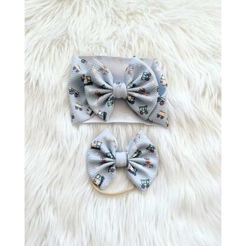 Train Baby Bow, Bow on Nylon, Bow Headwrap, Bow on Clip, Pigtail Bows, Bow Headband, Newborn Bow, Baby Bow, Toddler Bow, Train Bow