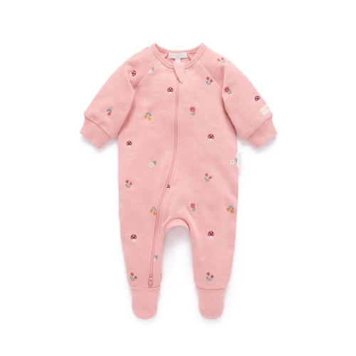 Embroidered Fleece Zip Baby Girl Footie