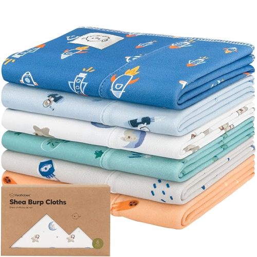 Organic Burp Cloths Baby Boy, Girl - 6-Pack Large 100% Cotton Burping Cloths for Babies, Spit Up Rags, Super Absorbent, Ultra Soft Newborn Rag, Gender Neutral, Machine Washable, Durable (Cosmo)