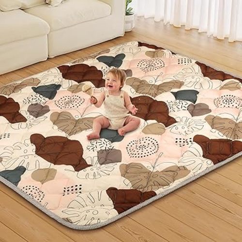 Baby Play Mat, 200x180cm Thick Soft Padded, Baby mat for Floor for Playpen, Non-Slip Portable Crawling Mat for Babies Toddlers and Infants, Foldable and Machine Washable with Boho Design
