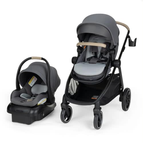 Maxi-Cosi Zelia Pro Travel System Stroller Combo - Sea Salt | 5-in-1 Modular System with Infant Car Seat Stroller Included; Extendable Canopy & All-Wheel Suspension Ride