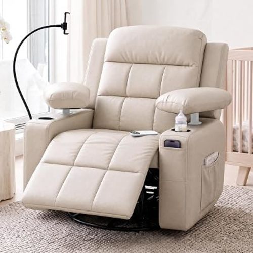 Power Swivel Recliner Chair w/ Motorized Adjustable Armrests, Nursery