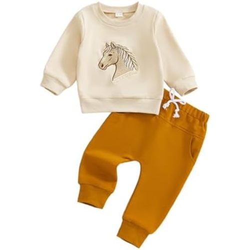Aopwsrlyi Toddler Baby Boys Clothes Horse Embroidery Long Sleeve Sweatshirt Top Casual Pants Set 2Pcs Fall Winter Outfits