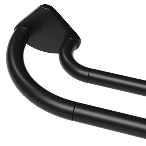 Black Double Curtain Rod 32 to 58 Inches, Blackout Wrap Around Curtain Rod for Windows, 6/8 Inch Room Darkening Telescoping Double Drapery Rod, Easy Install for Rentals & Apartments