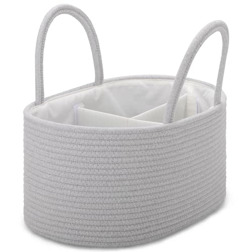 COMSE Large Baby Diaper Caddy Organizer for Girl Boy, Car Caddy with Handles, Cotton Rope Basket for Changing Table, Nursery Organizer, Gift for Baby Shower and Registry Must Have, Cool Gray