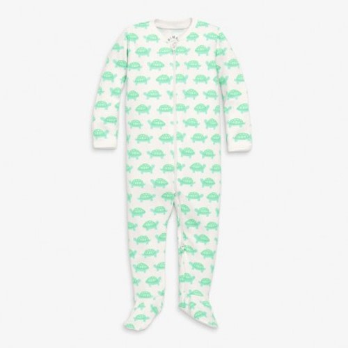 Primary Baby Organic Zip Footie in Clover Turtles Size 3-6 Months