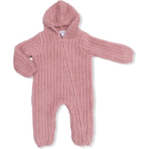 Chenille - Stone Hooded Romper with Striped Texture