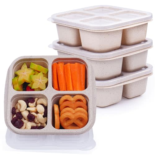LCHLZZ 4 Pack Snack Containers, 4 Compartments Snackle Box Container, Meal Prep Reusable Lunchable Container for Adults, Microwave Dishwasher Safe, Food Storage Containers for Work Travel