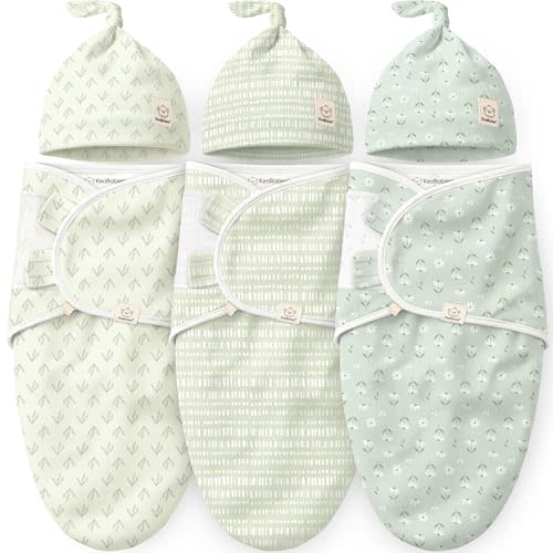 3pk Organic Swaddles for Newborns Girls, Boys & Hats (Leafy, 0-3M) | Soft Cotton Baby Sleep Sacks 0-3 Months, Breathable Baby Hats and Swaddles 0-3 Months, Newborn Essentials Must Haves