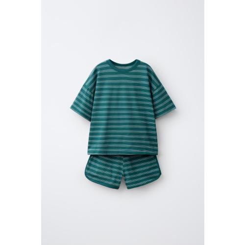 STRIPED T-SHIRT AND BERMUDA SHORTS JOGGING SET - Green | ZARA United States