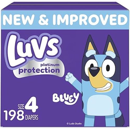 Luvs Size 4 Baby Diapers, Platinum Protection Bluey Diapers for Day & Night, Size 4, 144 Count (Packaging May Vary)