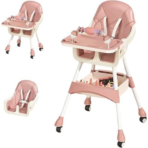 Portable High Chair,High Chairs for Babies and Toddlers,Multi-Use Easy Clean Baby High Chair with Lock Wheels and Place The Toy Storage Basket iii
