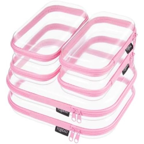 YQBRAO Estuche rígido transparente con cremallera, bolsa de cosméticos de viaje, artículos de tocador y maquillaje, contenedores de almacenamiento de juguetes con cremallera de 6 piezas, Rosa, Funda