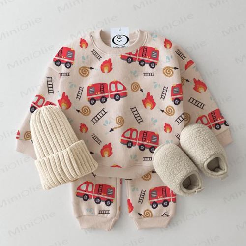 Baby Cartoon Fire Truck Flame Print 2-piece Set