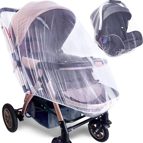 Durable Baby Stroller Mosquito Net (2 Pack) - Universal Elastic Edge Mesh Cover for Bassinets, Cradles, Playards, Car Seats & Mini Cribs | Breathable Travel Essential Newborn Protection (White)