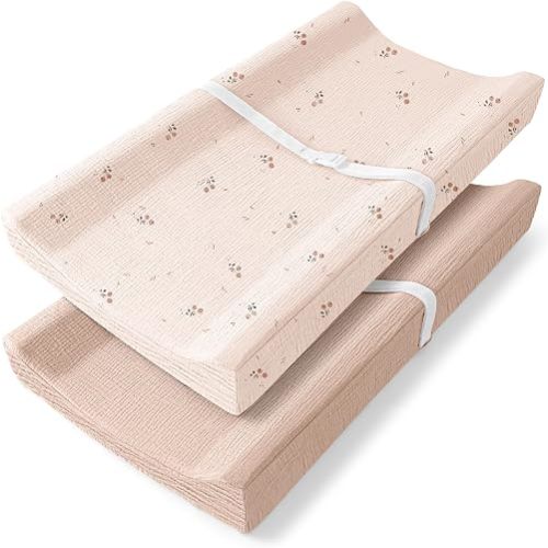 Bearmoss Baby Changing Pad Cover, Muslin [100% Cotton] Diaper Table Covers, 32'' x 16'' Soft Breathable Changing Pad Sheets for Unisex Baby Girls and Boys with Strap Holes (Orange)