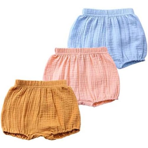 MYGBCPJS Baby Girls Boys 3 Pack Cotton Linen Blend Cute Bloomer Shorts Loose Harem Shorts