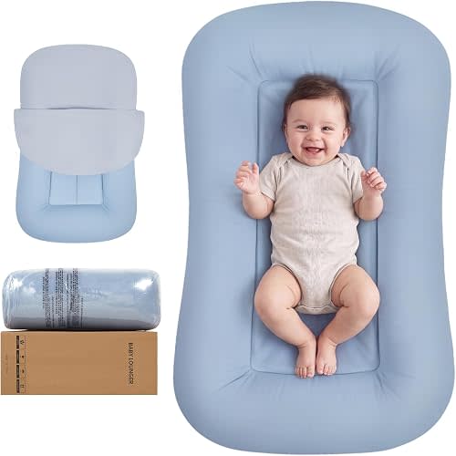 Baby Lounger, Portable Baby Lounger for Newborn, 0-24 Months, with Soft Cotton Cover, Baby Essentials Gifts(Ice Blue), Pallet of Product