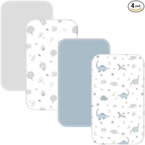 4 Pack Bassinet Sheets - 33"x20" Bedside Bassinet Sheets for Baby Delight, Angelbliss, Fodoss & Most Regular Size Bedside Sleeper | Ultra Soft & Skin Friendly Bassinet Fitted Sheets for Boys Girls
