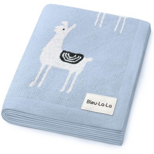 Bleu La La 100% Luxury Cotton Knit Swaddle Receiving Blanket for Blanket for Newborn and Infant Boys and Girls - Llama - Blue