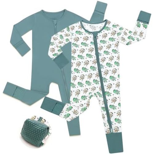 JunNeng Viscose from Bamboo Baby Boy Sleeper with Mitten Cuffs, Footless Soft Zippy Pajamas, Sleep N' Play Romper 0-18 Months