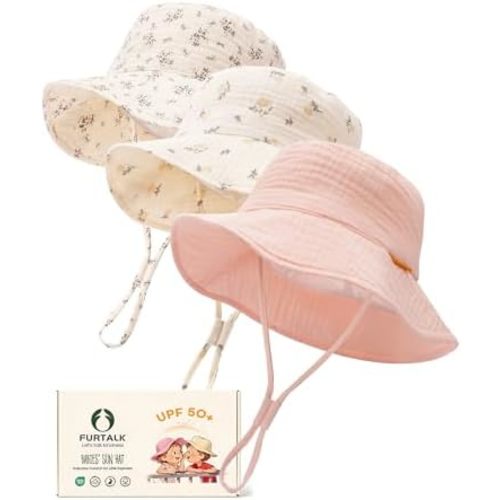 FURTALK Baby Sun Hat Muslin Cotton Toddler Bucket Hat for Girls Boys Wide Brim UPF 50+ Summer Beach Hats