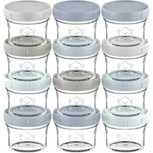 KeaBabies 12pk 4oz Glass Baby Food Containers with Lids, BPA-Free, Slate