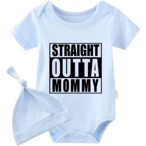 YSCULBUTOL Baby Twins Bodysuits Straight Outta Mommy Infant Baby Clothes Twin Romper Unisex Outfits With Hat