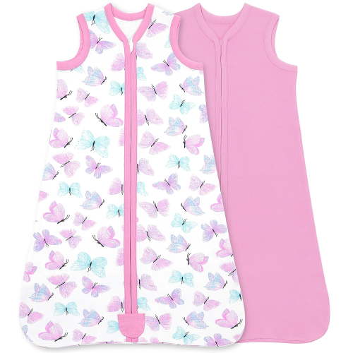 Bublo Baby Infant Sleep Sack Sleeper, Cotton Wearable Blanket for 6-12 Months, 2-Way Zipper, 0.5 Tog, Pink, 2 Pack
