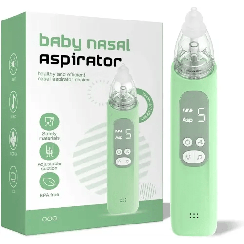 Baby Nasal Aspirator, Electric Nose Sucker with 5 Levels Suction, Soothing Light & Nursery Rhymes (Green)