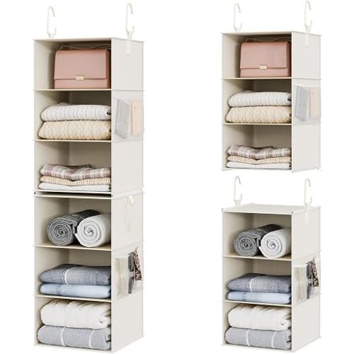 StorageWorks 6-Shelf Closet Organizers, Two 3-Shelf Separable Hanging Shelves for Closet, 12 1⁄2" D x 12 1⁄2" W x 47 ¼" H, Mixing of Beige, White & Ivory