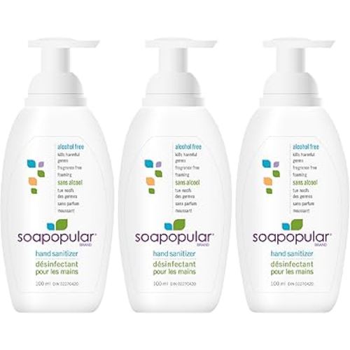 Alcohol Free Foam Hand Sanitizer, 0.15% Benzalkonium Chloride, Hypoallergenic, Fragrance Free, Safer for Kids, 100mL (Pack of 3)