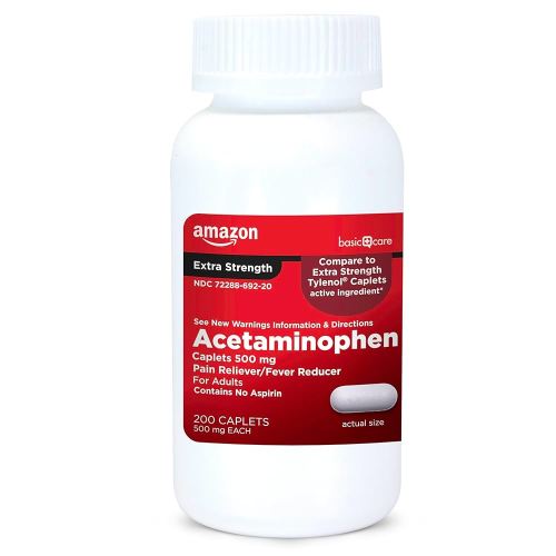 Amazon Basic Care Extra Strength Pain Relief, Acetaminophen Caplets, 500 mg, 200 Count (Packaging may vary)