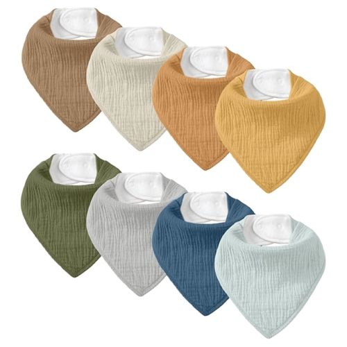Muslin Baby Bibs 8 Pack, Baby Bandana Drool Bib for Drooling and Teething, Cotton Soft Absorbent for Girls Boys Calm Style Plain Solid Color