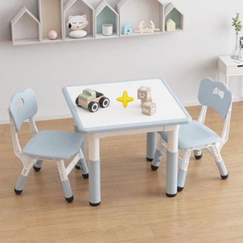 Kids Table and 2 Chairs Set, Height Adjustable Toddler Table and Chair Set, Graffiti Desktop, Children Multi-Activity Table for 2