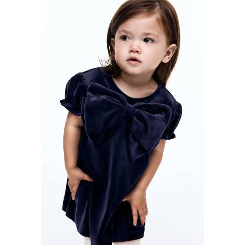 BOW-DETAIL VELOUR DRESS