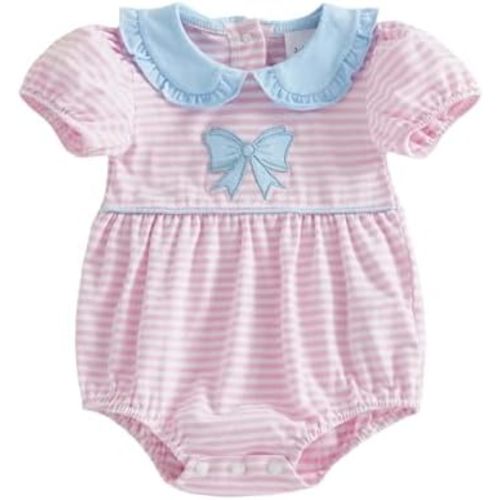 Newborn Baby Girl Summer Clothes Short Sleeve Bubble Romper Bow Embroidery Smocked Outfits Infant Girl