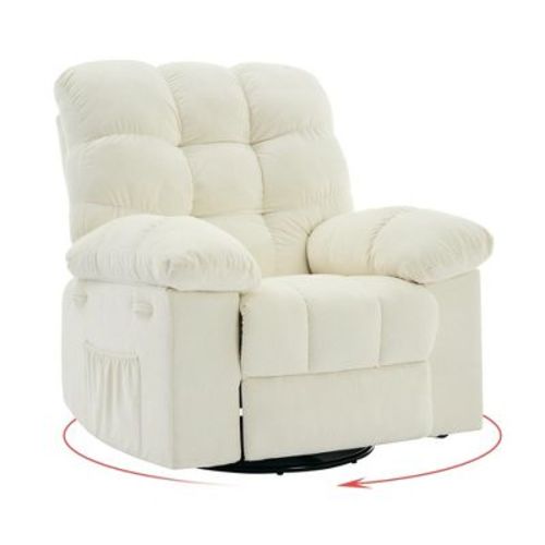 Rocking Recliner Chair,360¡ã Swivel Rocker Chair for Living Room,Upholstered Fabric Glider Nursery Chair with Side Pockets for Small Spaces