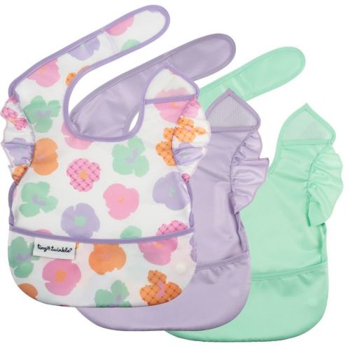 Tiny Twinkle Mess-Proof and Waterproof Baby Food Bib for Boys or Girls, Machine Washable and BPA-Free w/Adjustable Closure