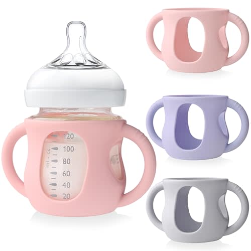 3 Pack Silicone Sleeves for Philips Avent Glass Bottle - Anti Breakage Baby Bottle Holder with Handles for Phillips Avent Glass Bottles 8 oz & 4 oz