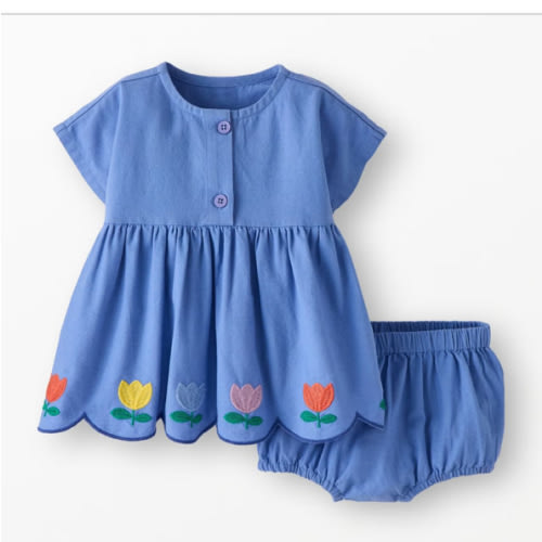 Baby Dolman Sleeve Linen Dress & Bloomers Set